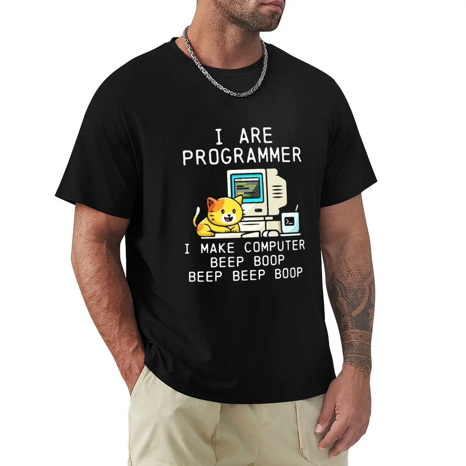 Programmer Cat Beep Boop Coding T-Shirt Sporty Breathable Short Sleeve T-Shirt