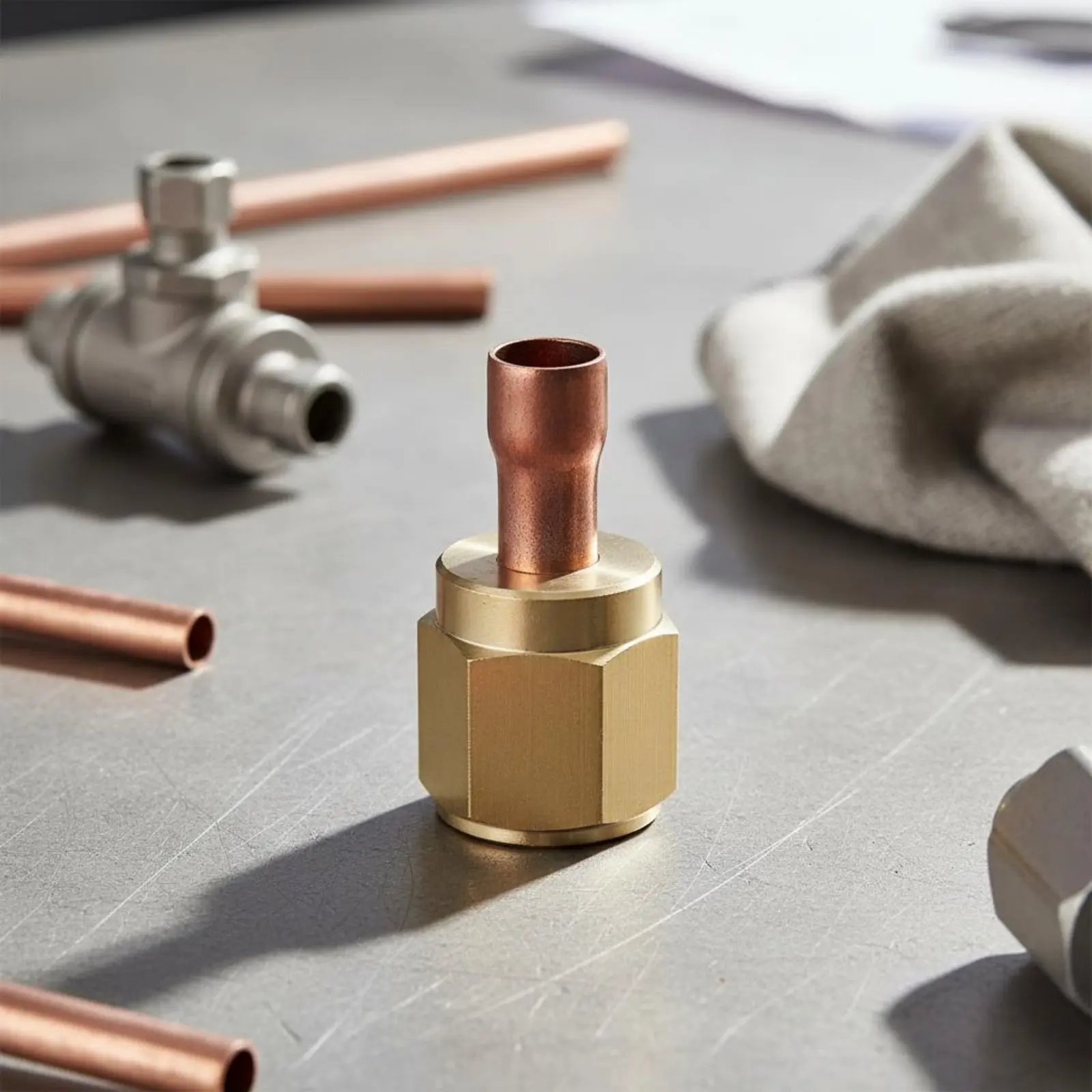 

Air Conditioning Copper Pipe Connector Single-Piece Molded Flared Nut to Sweat Adapter Brass to Copper Pipe Adapter Long-Lasting