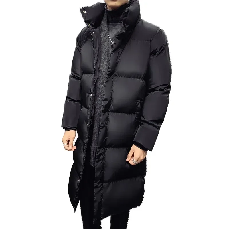 Foreign Trade Winter Thickened Standing Collar Mid Length Unhooded Solid Cotton Coat Men\'s Wear