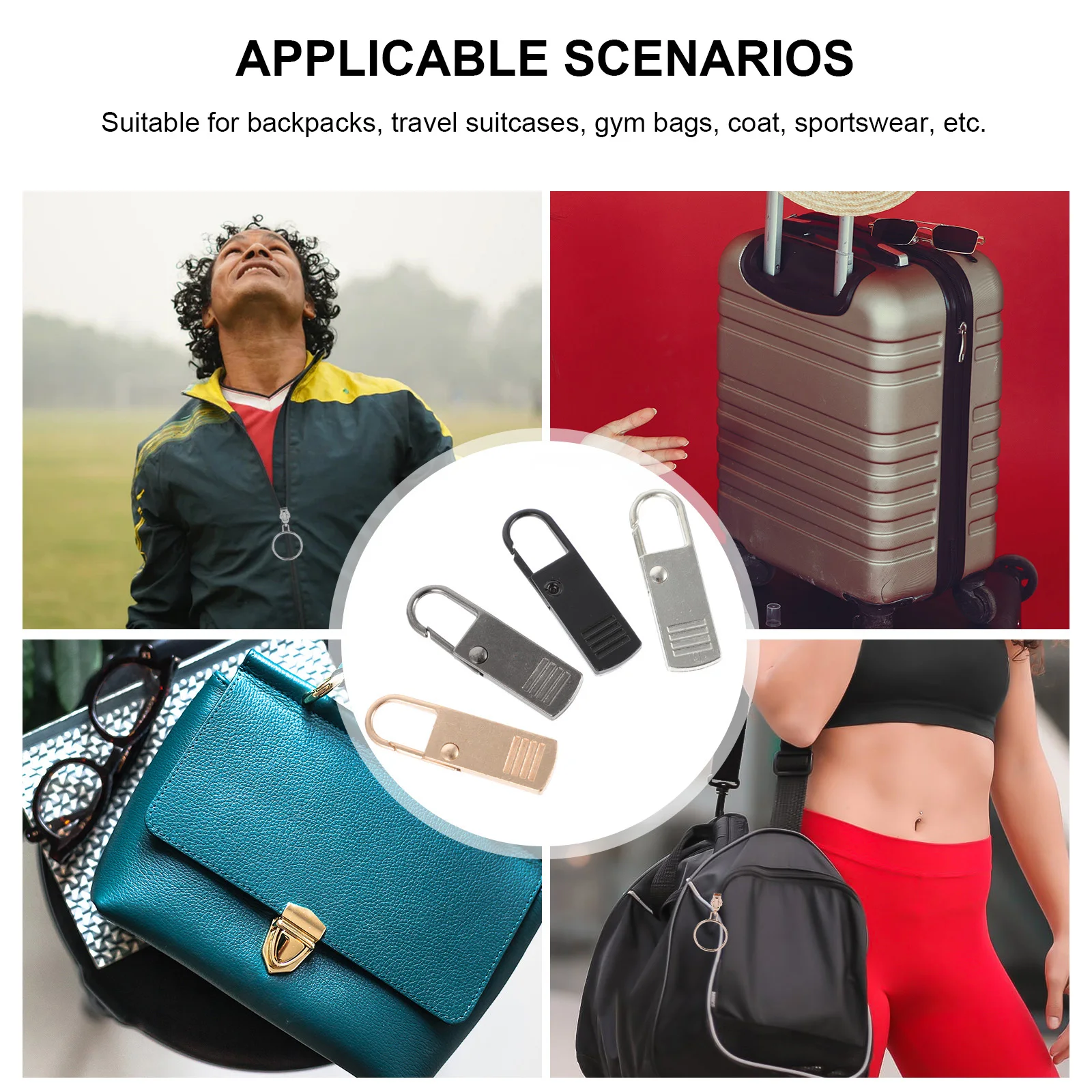 

4Pcs Metal Zipper Pull Replacements Detachable Durable Zipper Tabs for Backpacks Shoes Bags DIY Crafts Clothing Accessories