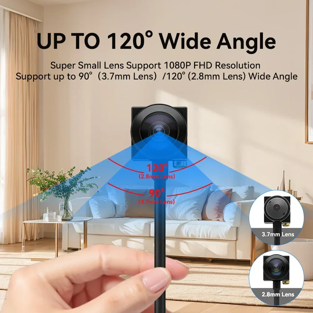 Securexpert 1080P Full HD Mini USB Camera Wide Angle 2.8/3.7mm Lens Plug and Play Webcam for Laptop PC Computer CCTV Web Camera
