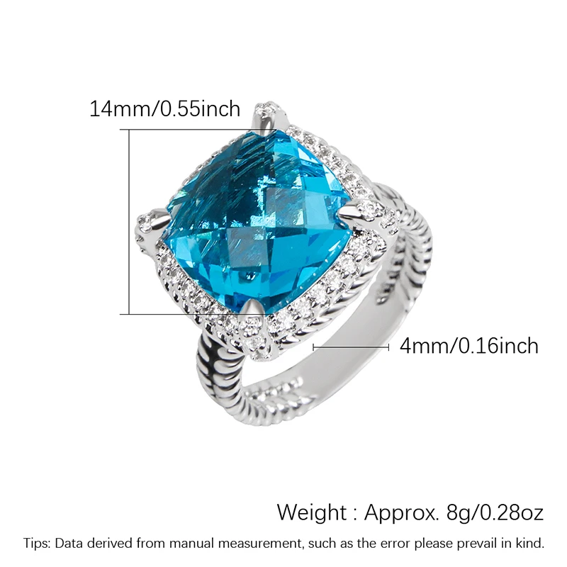 14mm Cushion Cut Cubic Zirconioa Statement Ring for Women Luxury 4 Prongs Setting Twist Design Personalized Ring Jewelry