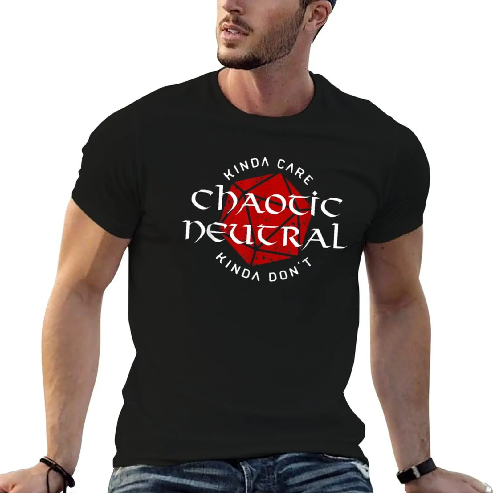 Chaotic Neutral Alignment Kinda Care Kinda Don't T-Shirt Casual Minimalist Short Sleeve Top