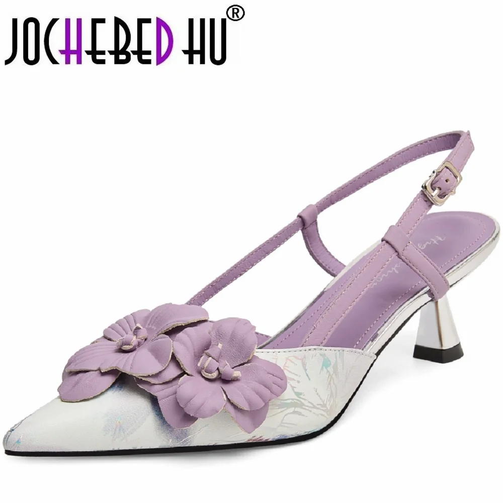 

【JOCHEBED HU】Mixed Colors Flower Genuine Leather Design High-End Fashion Sexy Summer Women Sandals Party Wedding Shoes 34-40