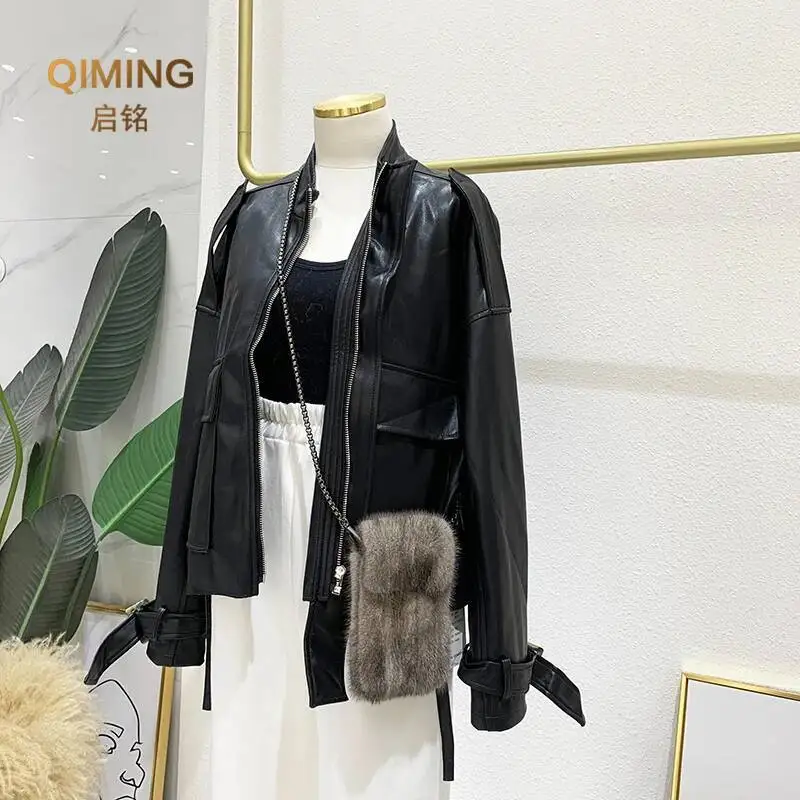 100% Real Mink Fur Bag Crossbody Bags For Women Autumn Winter Plush Purses and Handbags Female Phone Shoulder Bag Girls Wallet