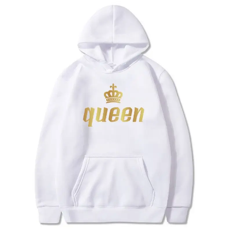 Male and Female Couples New Brand Coat Autumn Winter Hooded King and Queen Printed Pullover Hoodie Loose Sports Long-sleeved