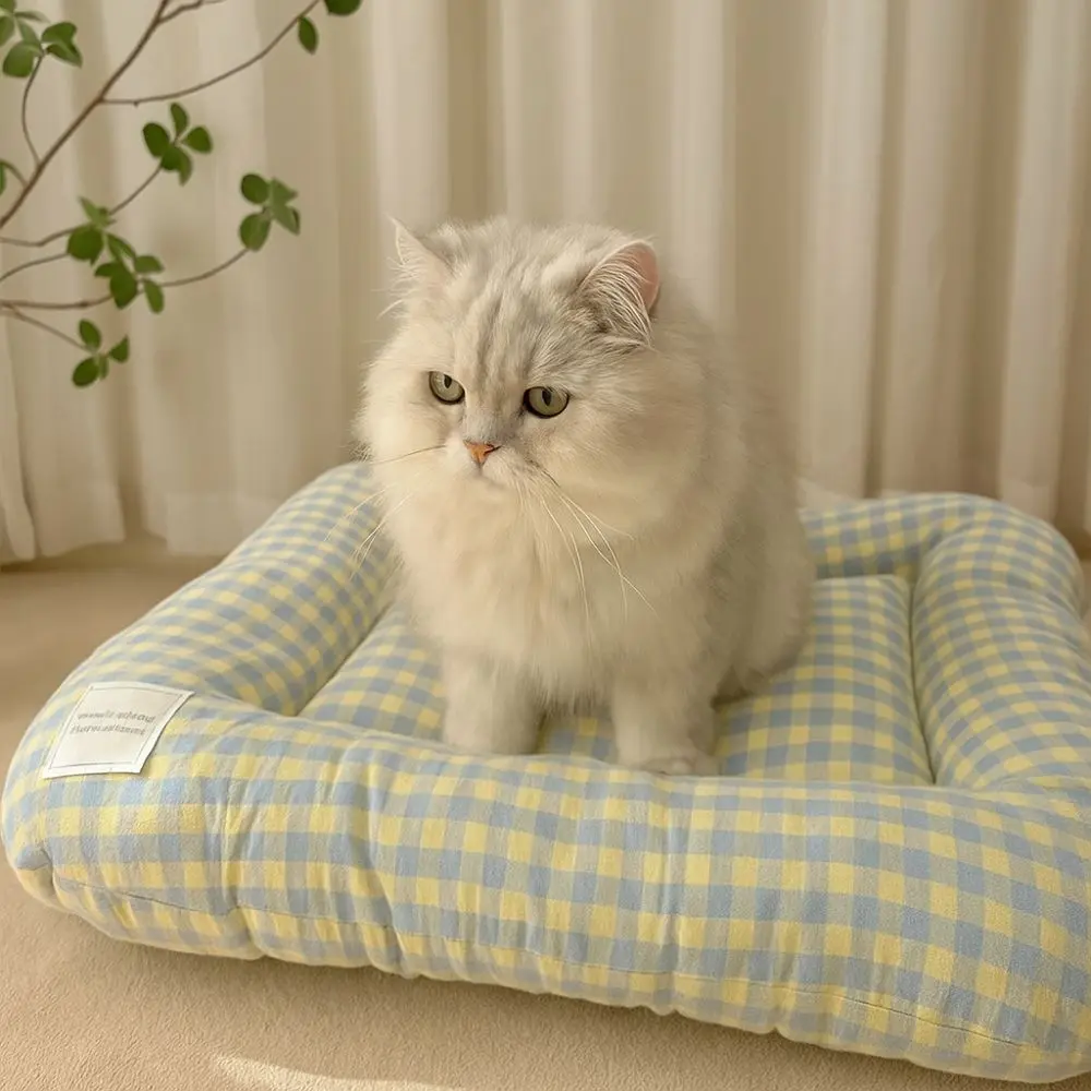 

Cute Warm Dog Bed Pad Macaron Non-slip Plaid Dog Cushion Comfortable Soft Cat Mat Autumn