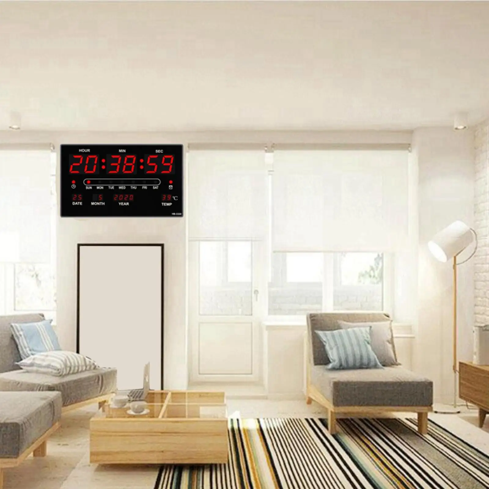 LED Digital Wall Calendar Large Display w/ Indoor Temperature Date and ,Electric Wall Mounted Desk Clock for Housewarming