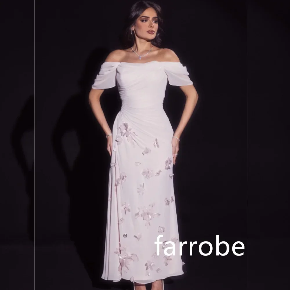 Customized Exquisite Jersey Pleat Flower A-line Off-the-shoulder Midi Dresses Evening Dresses Modern Style Pastrol Unisex Chines