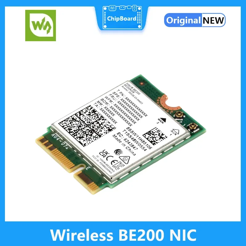 Waveshare Wireless BE200 NIC Gigabit Tri-Band Wi-Fi 7 IEEE 802.11a/b/g/n/ac/be/ax Standard, Bluetooth 5.4