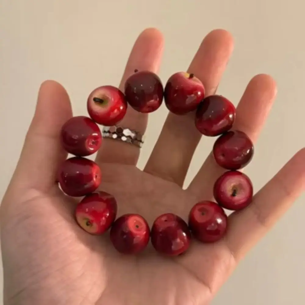 Resin Fruit Resin Bracelet Elastic Rope Cartoon Summer Dopamine Wrist Jewelry Wine Red Y2K Beaded Bracelet
