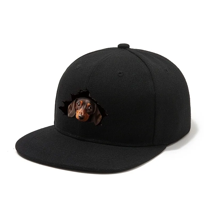 Dachshund Peeking Out of a Hole Outdoor Camping Flat-brim Hip-hop Hat. A Classic Lightweight Outdoor