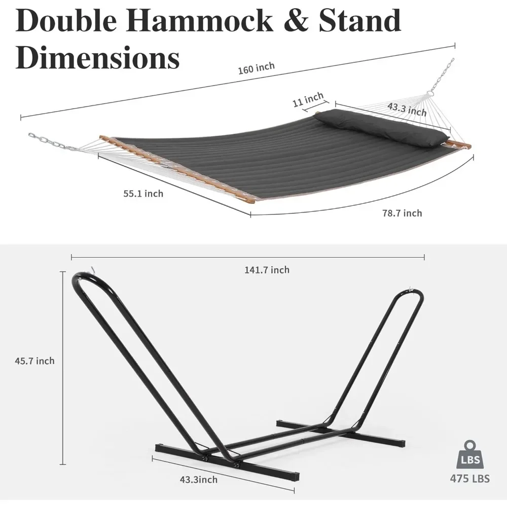 Freestanding Outdoor Hammock for 2 Person, 475 lbs Capacity, Stand Alone Hammock for Outdoor, Patio, Backyard, Garden, Patent