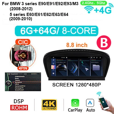 Draadloze Carplay Android 15 Auto 8.8" Scherm Autoradio Stereo voor BMW 5 Serie E60 E61 E63 E64 3 Serie E90 E91 E92 M3 2004-2012