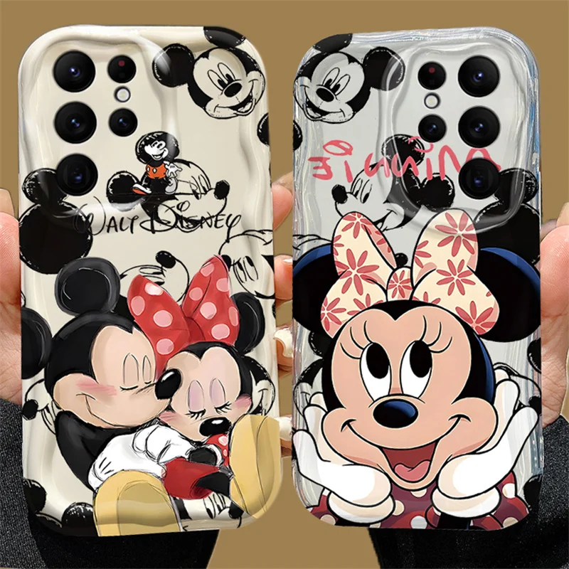 Disney Lovely Mickey Minnie Mouse Wave Phone Case For Samsung Galaxy S24 Ultra S23 S22 Plus S21 S20 FE A25 A55 A35 A15 A05 A05S