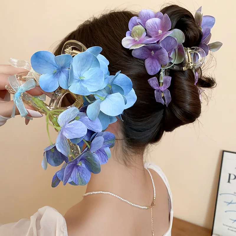 Nowe Gradientowe Spinki do Włosów z Akrylu w Kształcie Kwiatu Orchidei z Płatkami, Duże, Damskie, w Stylu Fairycore, Spinki Rekin, Słodkie, Lekkie, Luksusowe Akcesoria Y