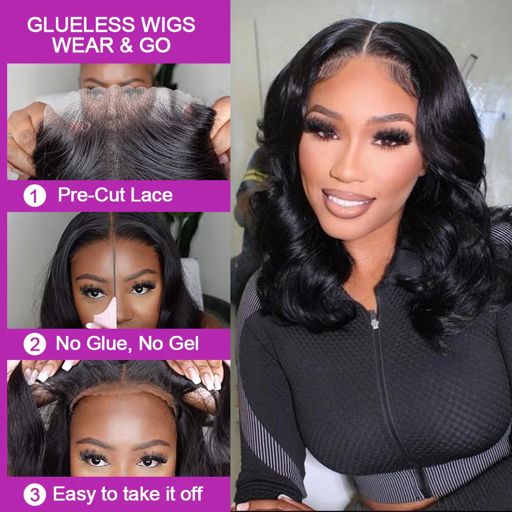 Bob Glueless Perücke Body Wave Kurz 13x4 HD Lace Frontal 100% Echthaar Brasilianisch Lockig Pre-plucked Wear and Go für Schwarze Frauen Versand aus FR Lager – Detail 9