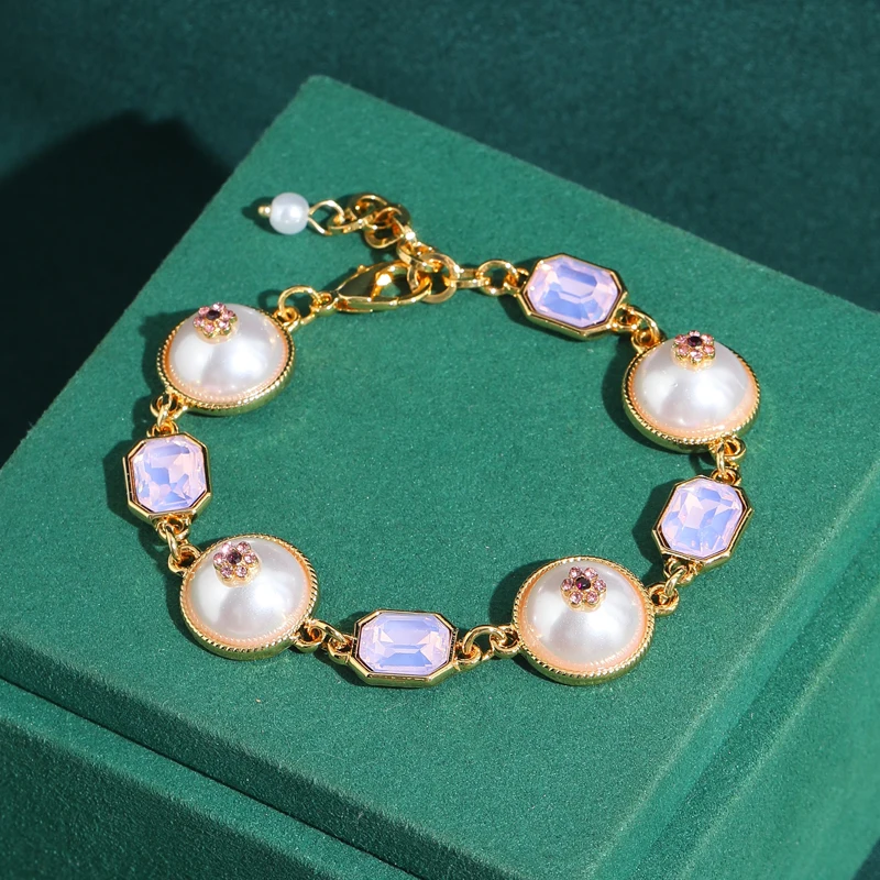 

Vintage Plum Blossom Pinks Bracelet Crystal Pearl Jewelry Luxury For Women 2026 New Bridal Style Girlfriend Gifts Accessory