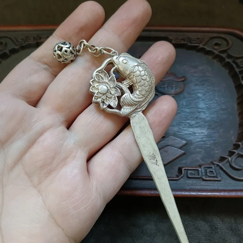 Antique Returned To Market, With Aged Patina, Old Silver, And Auspicious Symbol Of Abundance After Year.Hairpin, H