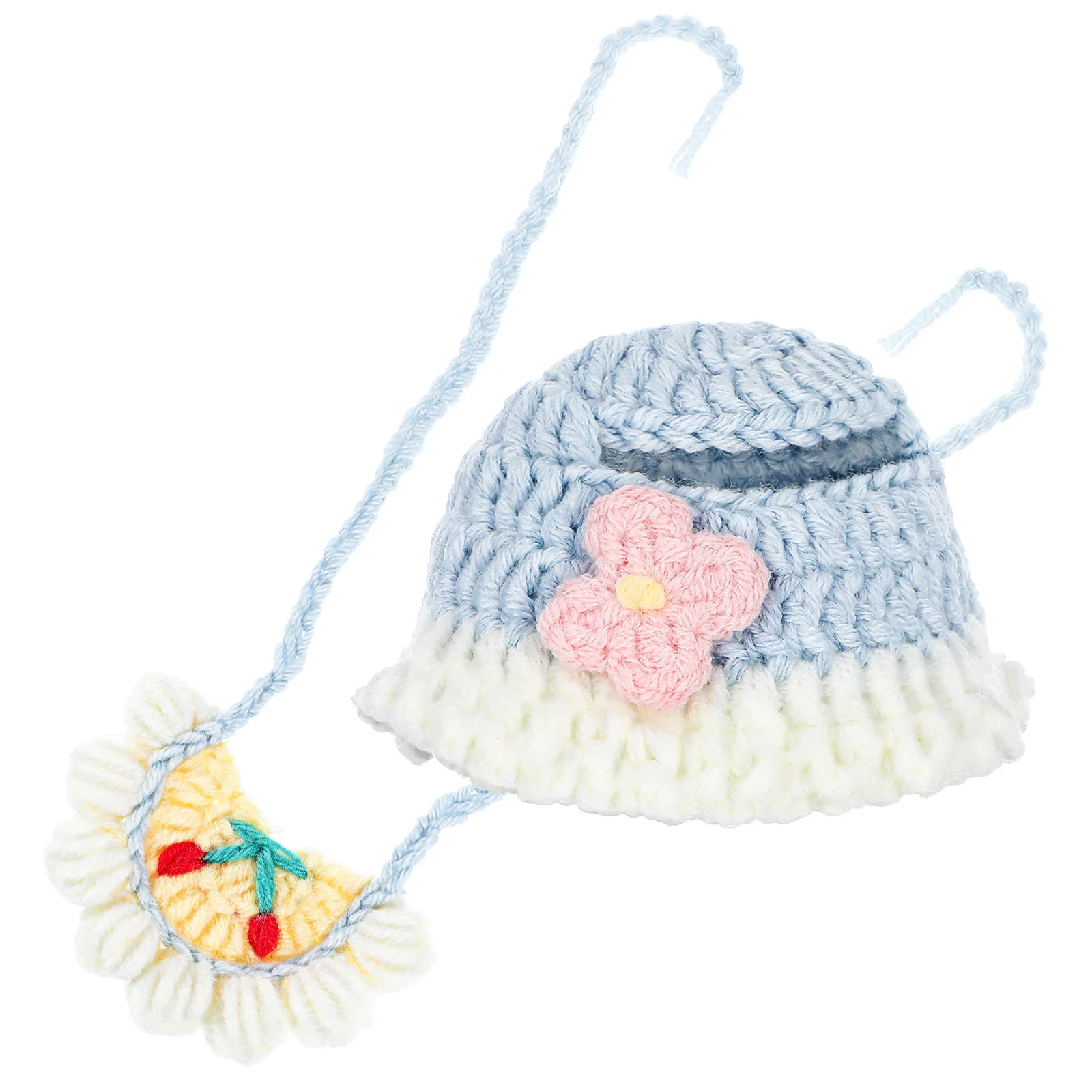 1Set Zacht Comfortabel Ontwerp Baby-outfits Miniatuurkleding Accessoires Gebreide muts Bandana Slabbetje voor 17 cm aankleden