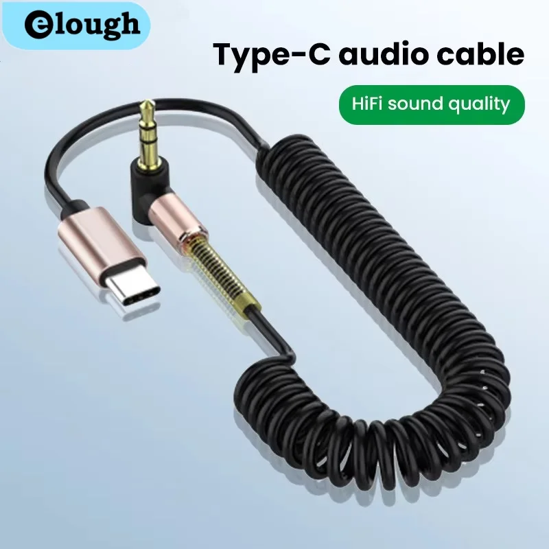 USB C/3.5mm to 3.5mm Jack Audio Cable Car Spring Type C Cable Elbow Male to Male AUX Audio Cable Adapter For Phone Car Speaker