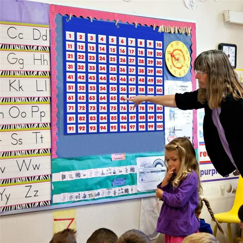 A01K-ポケットチャート 百の数（1～100）数字ボード 教師の授業用 教室用 家庭用