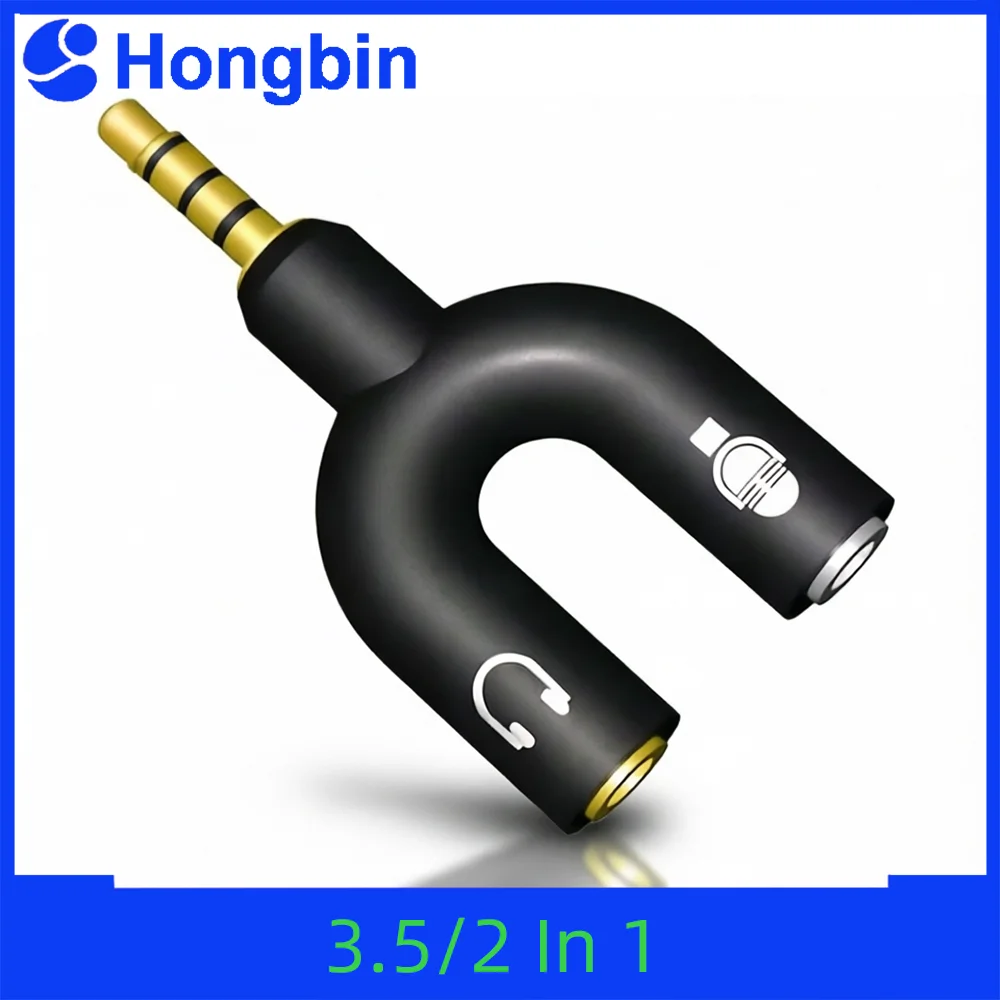 U Type Adapter Dual 3.5 MM Headphone Plug Audio Cables Splitter Microphone 2 In 1 Swivel Connector Audio Converter