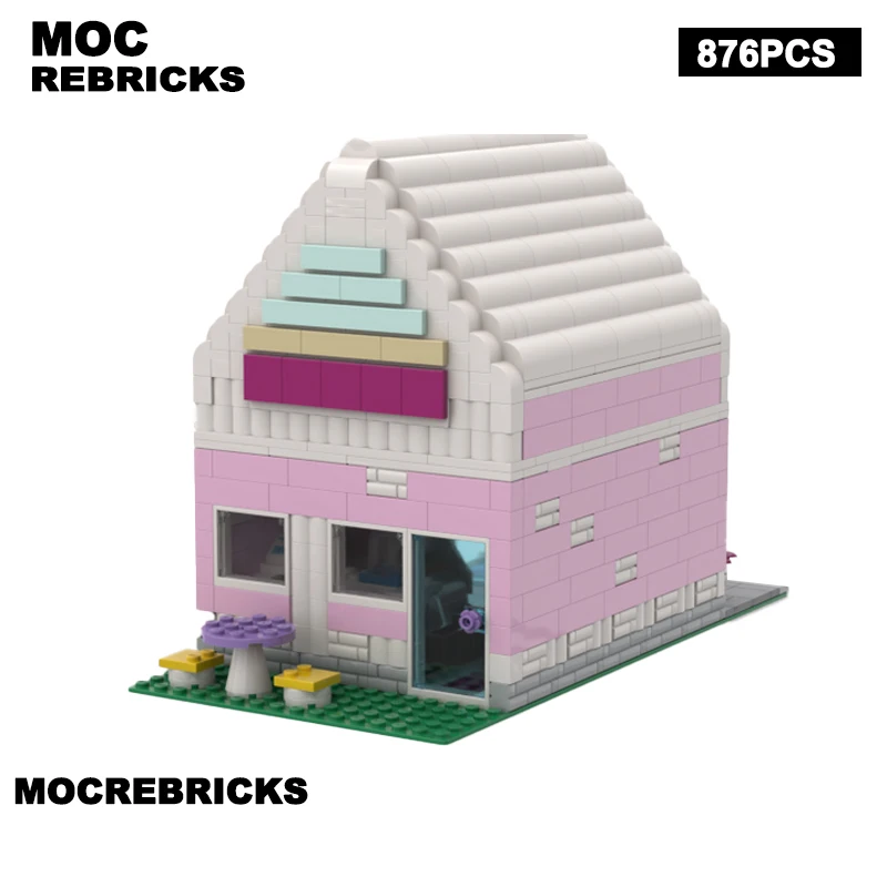 

MOC- 214551 Городская серия, пирожные, пекарня, модульная архитектура, здание, модель «сделай сам», сборка технического кирпича, детский набор игрушек