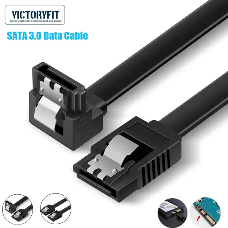 SATA Cable III 6Gbps Angle & Straight SATA Data Cable 50CM Black Sata 3 Cord With Locking Latch For HDD SSD CD Driver CD Writer