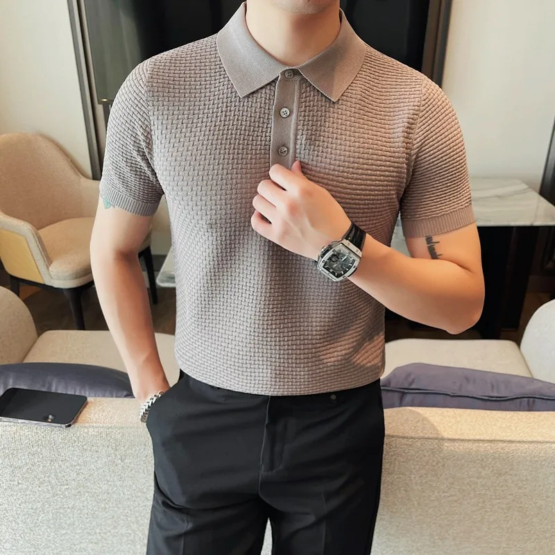 

Solid Color Knit Polo Shirt for Men Summer Short Sleeve Slim Fit Casual Business Lapel T Shirt Comfortable POLO Tee Tops 2024