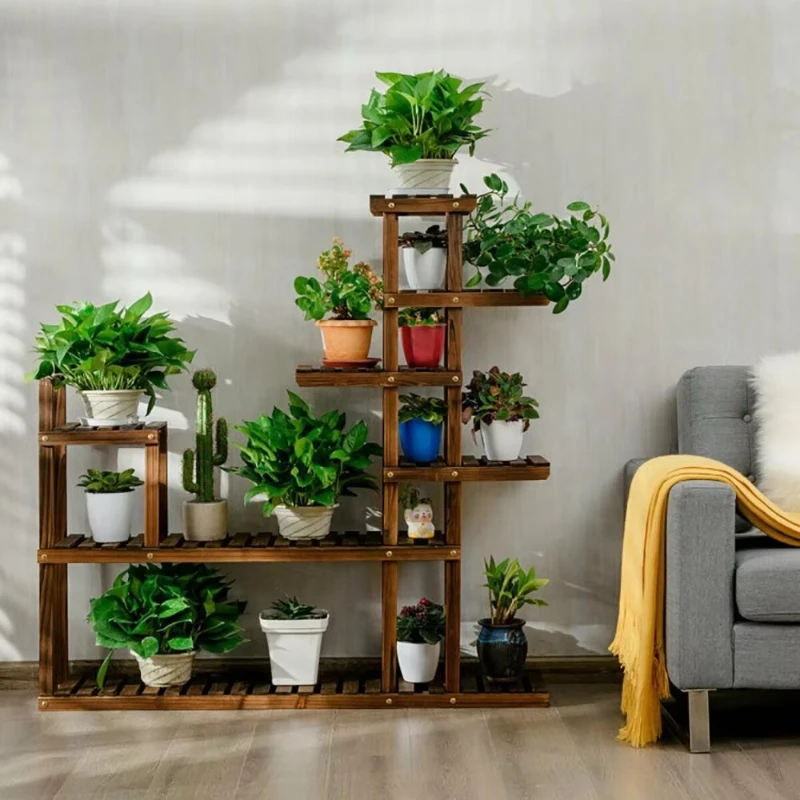 7-Layer flower and wood frame Wall-mounted display rack Storage rack for plant display