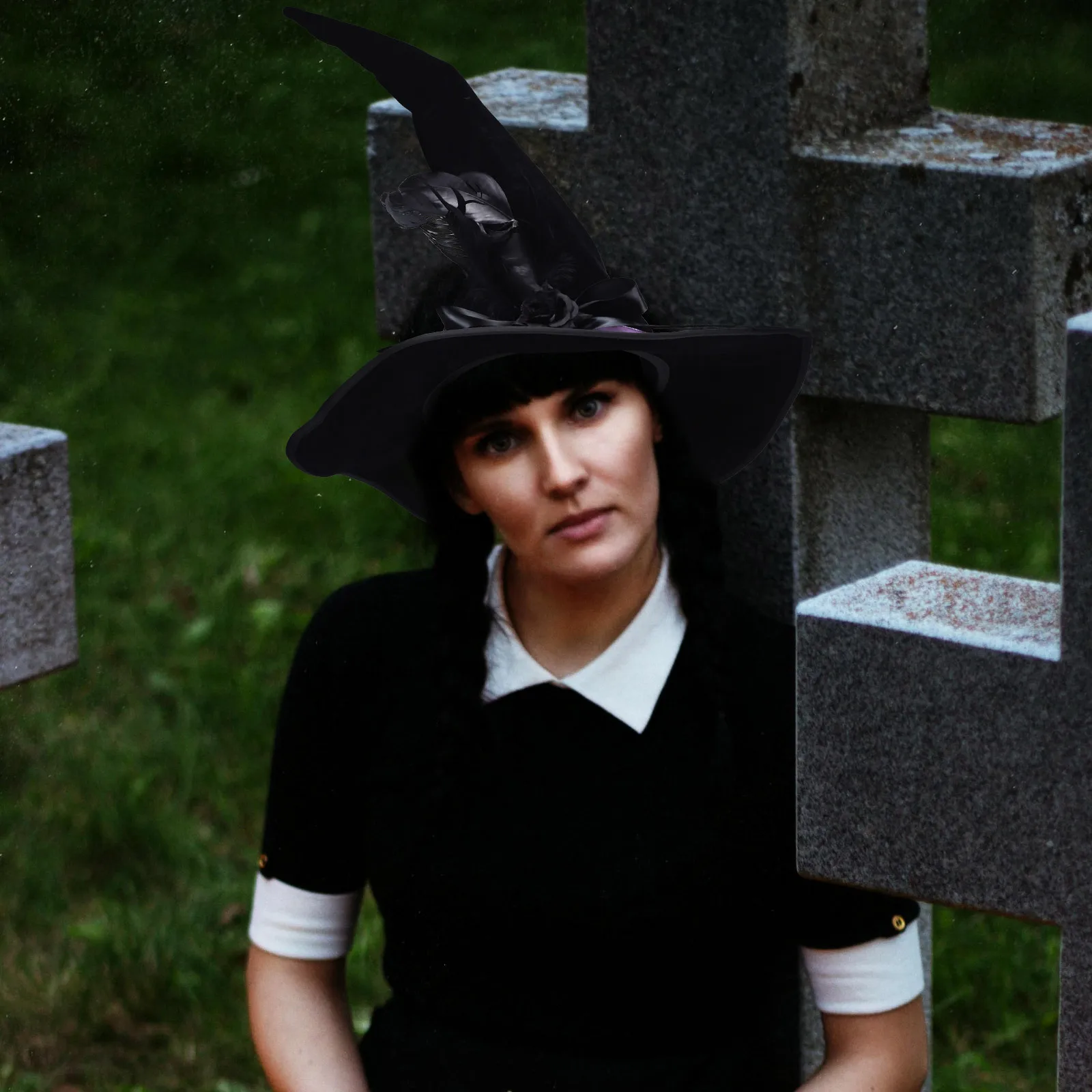 Chapeau de sorcière d'halloween, chapeau de magicien noir pour femmes et hommes, doux et confortable, Design complexe, accessoire de Costume de Cosplay