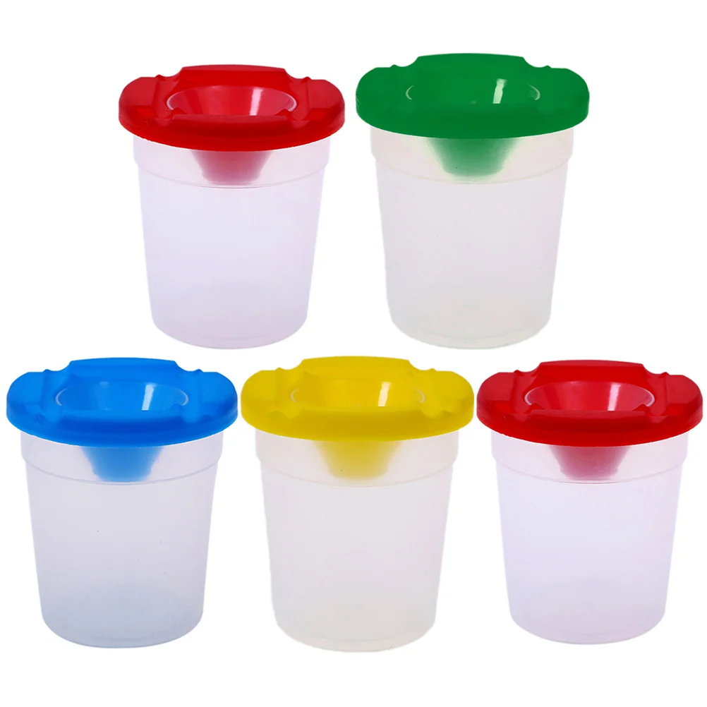 

5 Pcs Spill Proof Paint Cups Brush Storage Container Washing Pen with Lid Painting Accessories Anti-spill