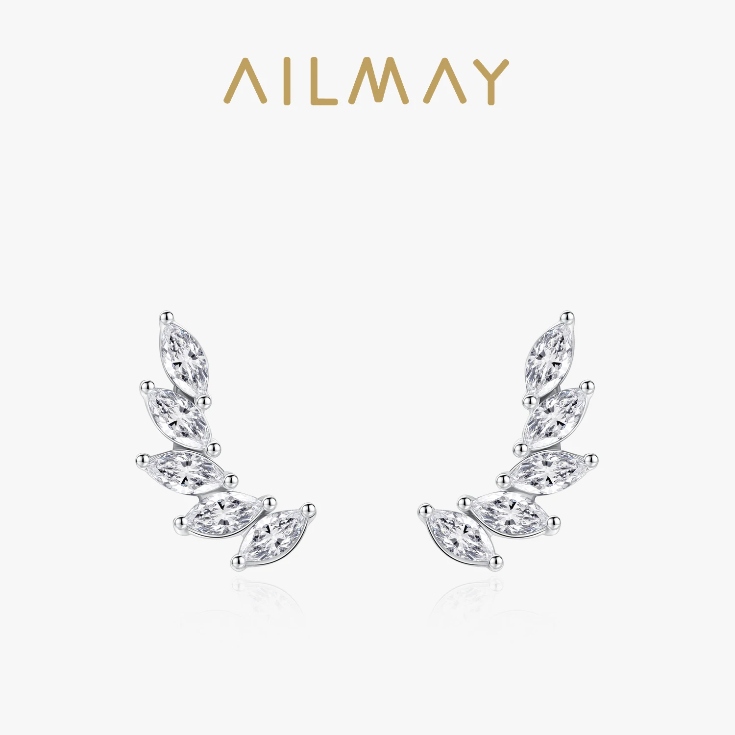 Ailmay Genuine 925 Sterling Silve Fashionc Luxury Feather Wings Design Sparkling Zircon  For Women Wedding Engagement Jewelry