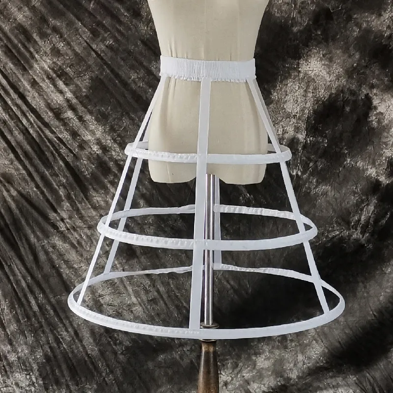 Women Elastic Waistband  Pannier Petticoat White Black 3 Hoops Cage Skirt Wedding Bridal Crinoline Underskirt