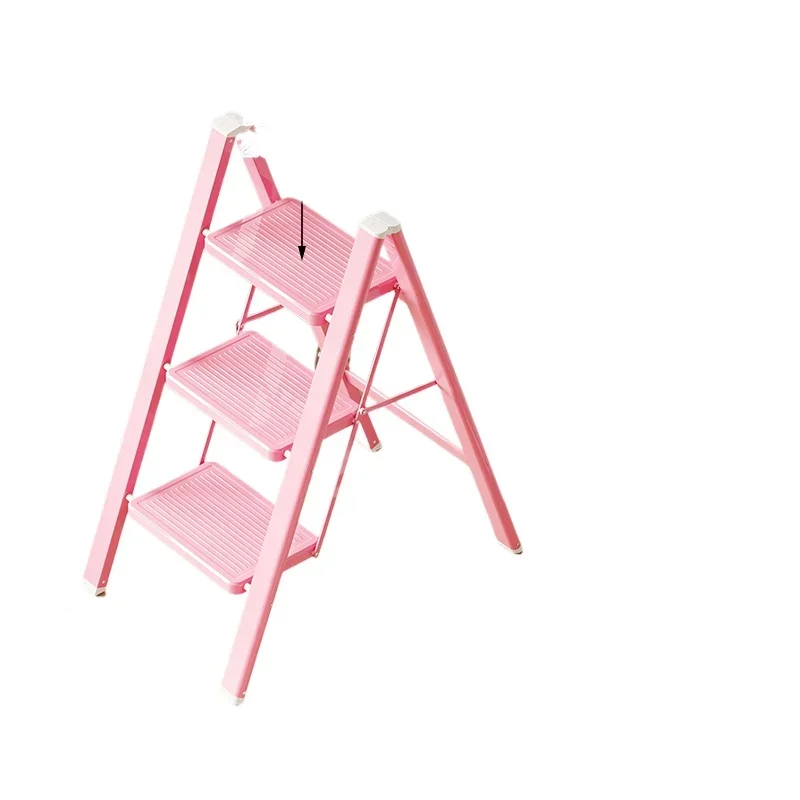 F1 Sakura Pink Folding Step Ladder, Anti-Slip A-Frame, Thickened Four-Step Ladder, Stable Home Use Stepladder with Pink Design