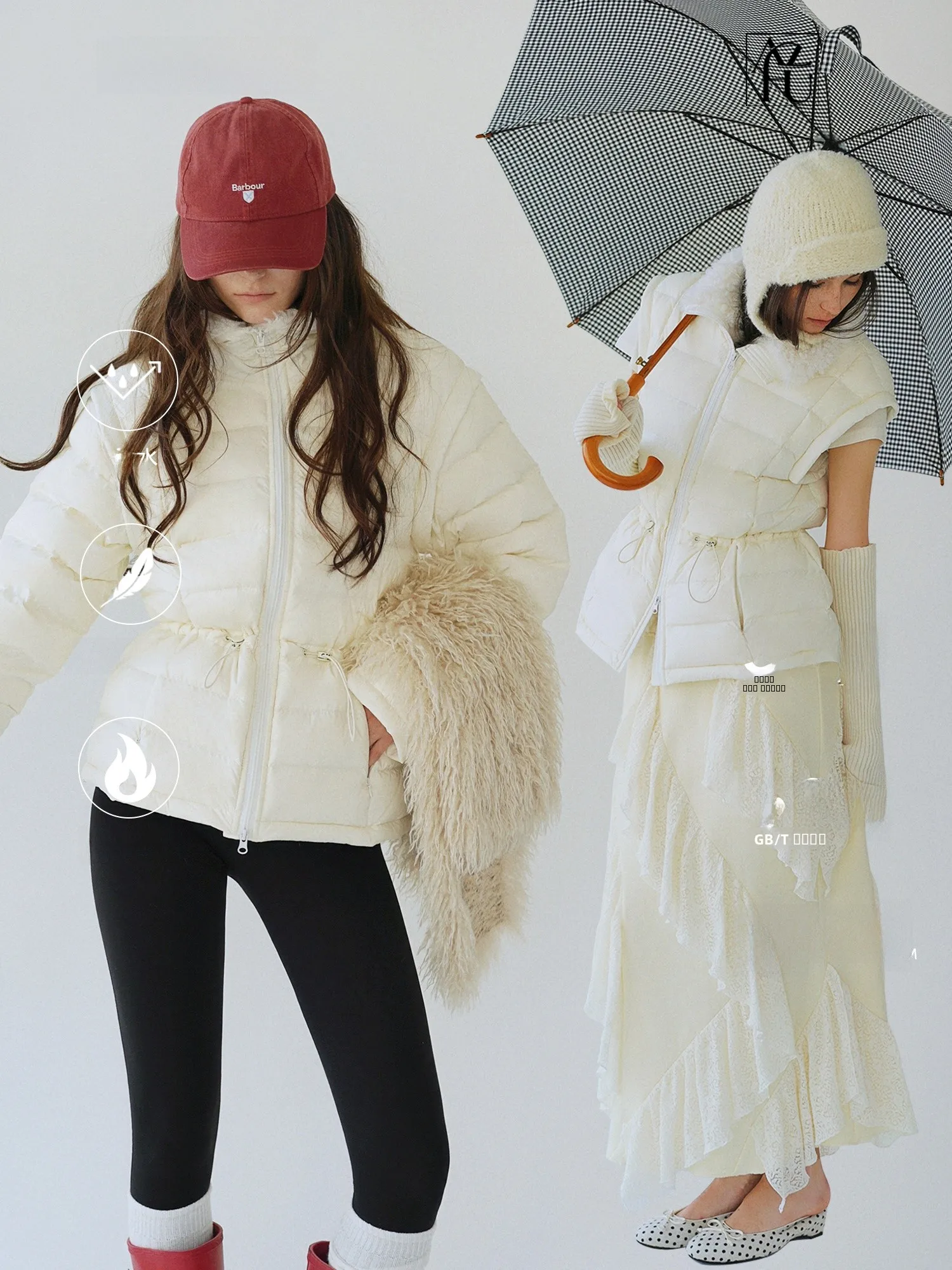 

Women's Lightweight Fleece down Jacket AZHU Waist-Cinching White Duck Feather Coat Casual Style Long Sleeve Zipper Closure