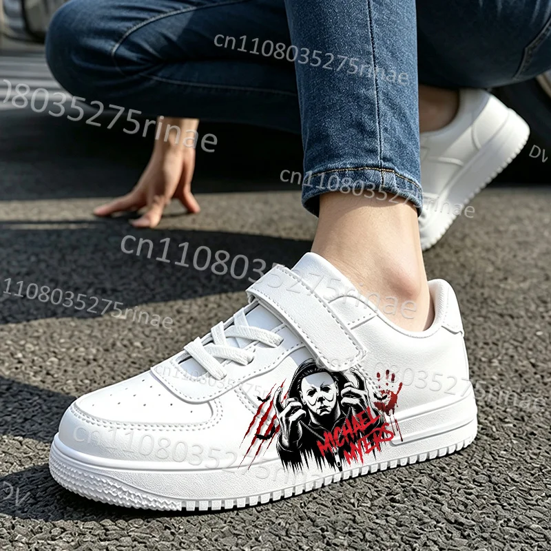 2026 Halloween Michael Myers Student Children Casual Shoes Cool Graffiti Boys Girls Arch Support Outdoor Walking Shoes