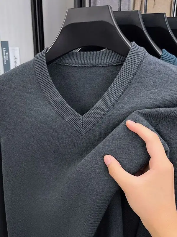 

Busin Casual Men's Knitted Sweater V-Ne Thin Sle Inner Wear Spring Autumn High Quali Polyester Fiber Long Sve