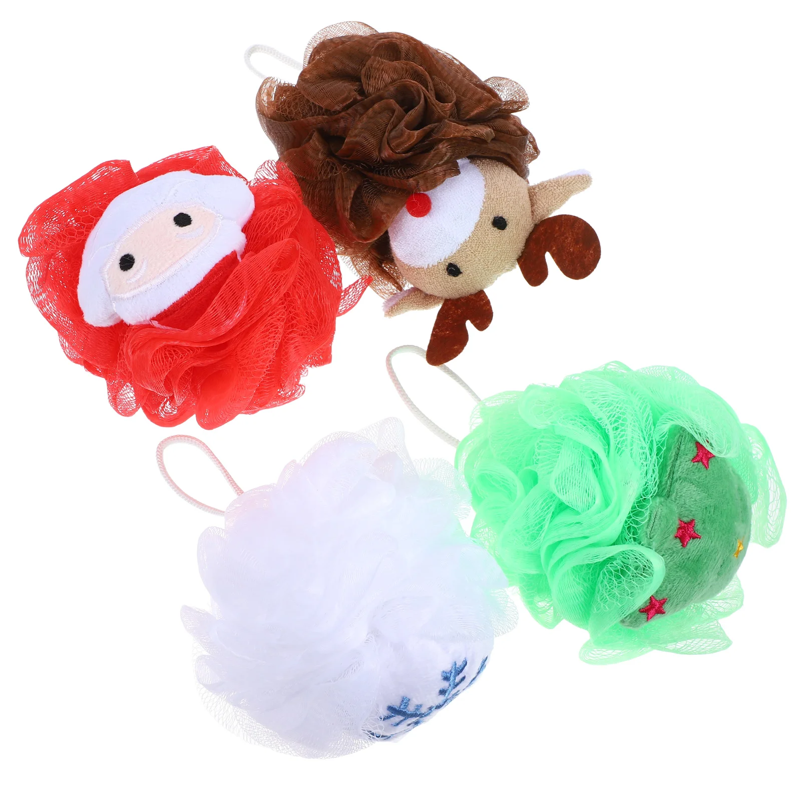 

4 Pcs Bath Flower Bathing Skin Scrubber Loofahs Christmas Sponge Exfoliating Balls