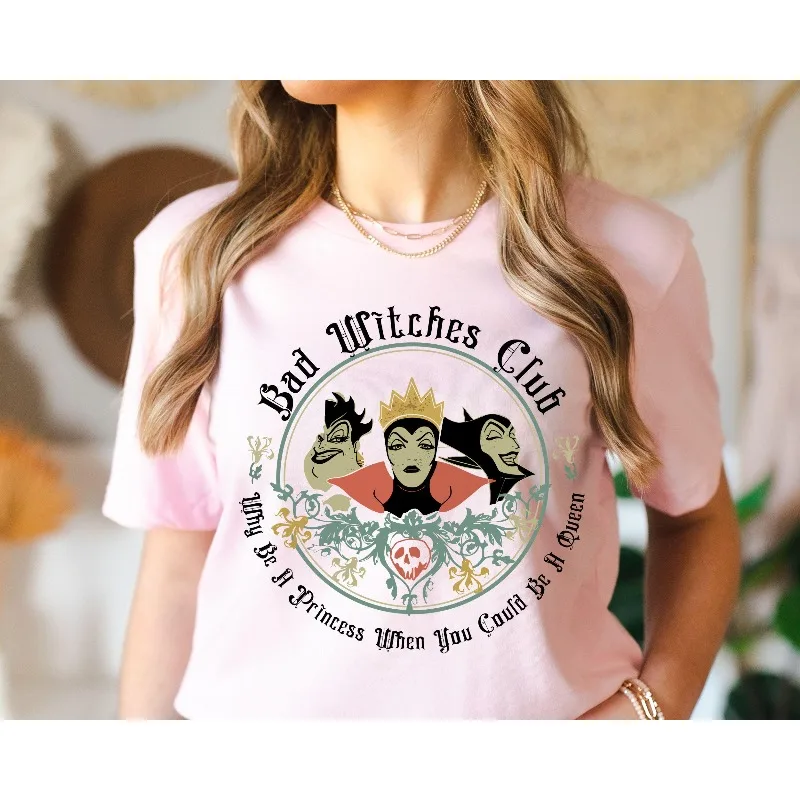 قميص Disney Villains، تي شيرت Retro Bad Witches Club، Ursula Maleficent Evil Queen Vintage Halloween Disney Park Vacation Top
