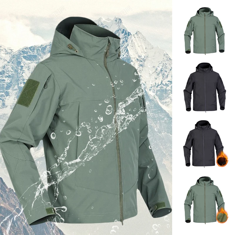 

New Men's Mountaineering Jacket Outdoor Waterproof Windproof Thin/Fleece Warm Coat Removable Hood Casual Large Size Windbreaker