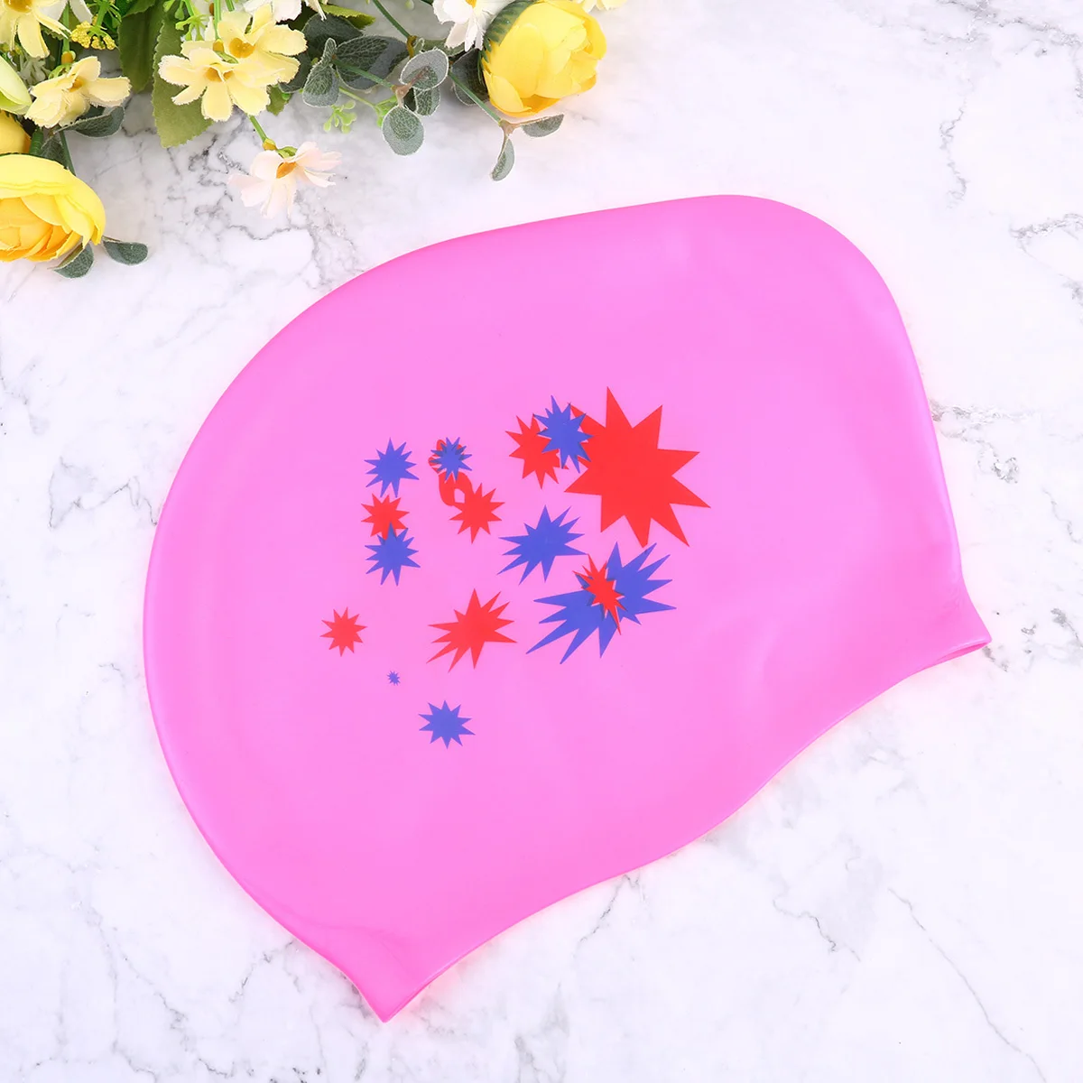 

Star Pattern Waterproof Silicone Swimming Cap Pink Long Hair Protection Swim Hat Women Female Swim Caps Swimming Cap