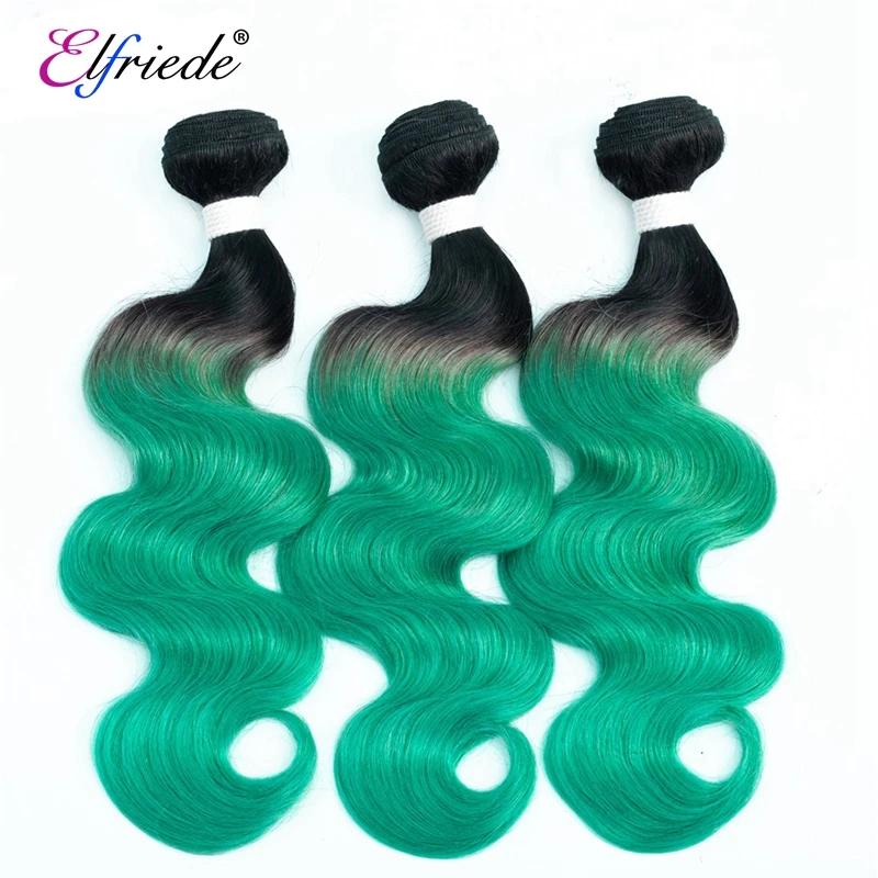 Elfriede T1B/Green Body Wave Ombre Colored Human Hair Bundles 100% Remy Human Hair Extensions 3/4 Bundles Deals Human Hair Wefts