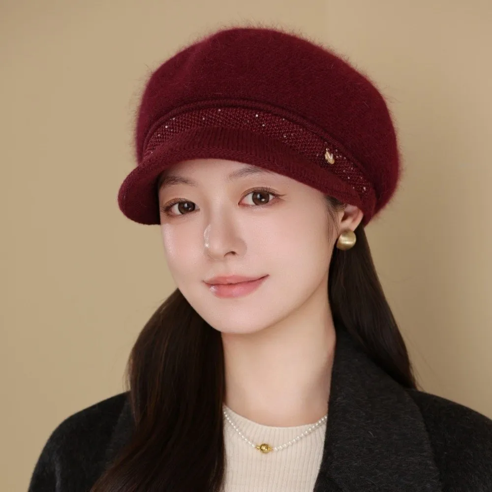 

Fashion Thickened Winter Warm Hat Keep Warm Solid Color Knitted Hat Fur Lined Winter Beret Winter