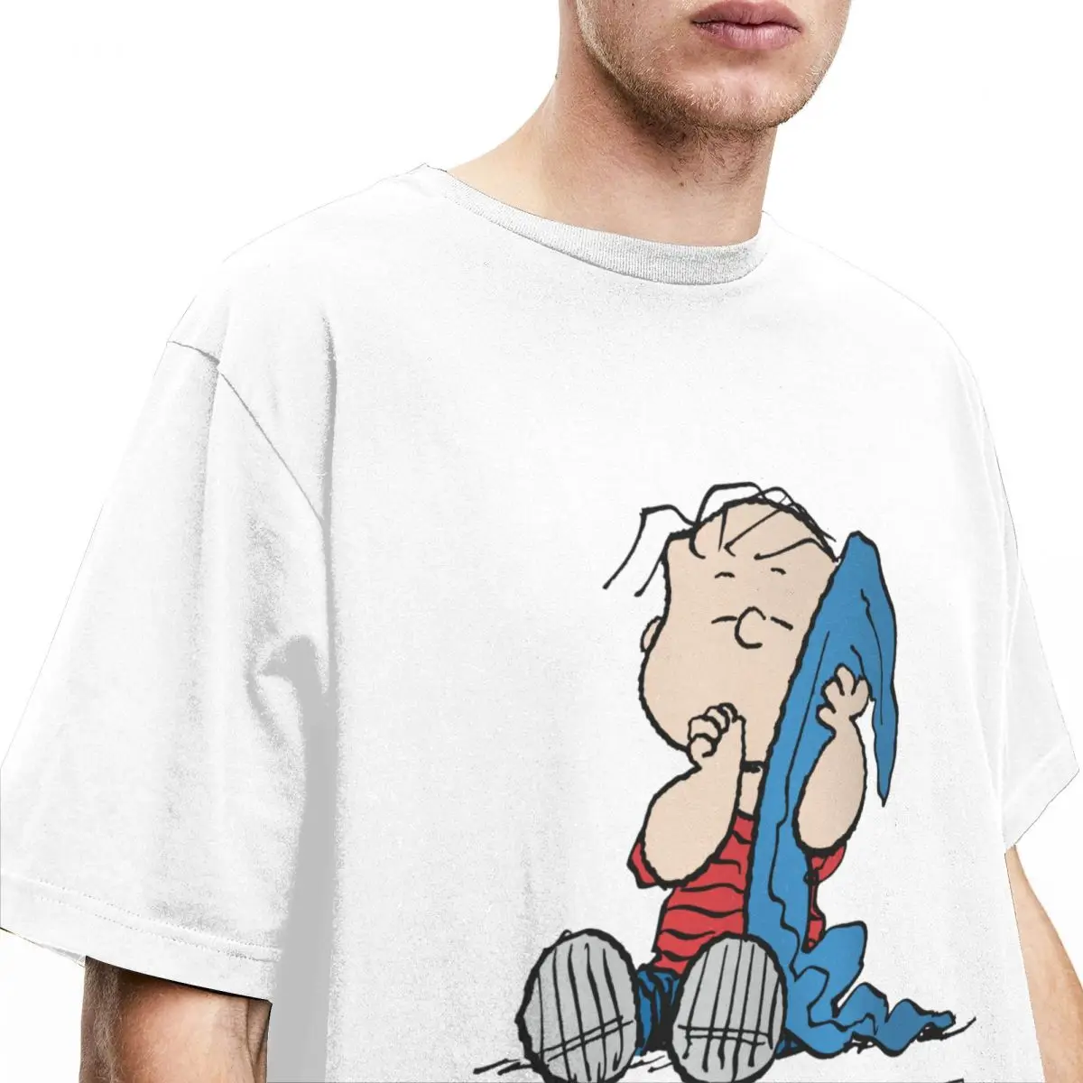 Peanuts Linus His Blanket T-Shirts Men Snoopy Crazy 100% Cotton Tees Crewneck Short Sleeve T Shirt Original Clothes