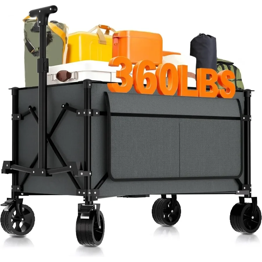 

Collapsible Wagon Carts Foldable 150L and 360LBS Portable Folding Wagons with All-Terrain Wheels and Brakes Heavy Duty Outdoor