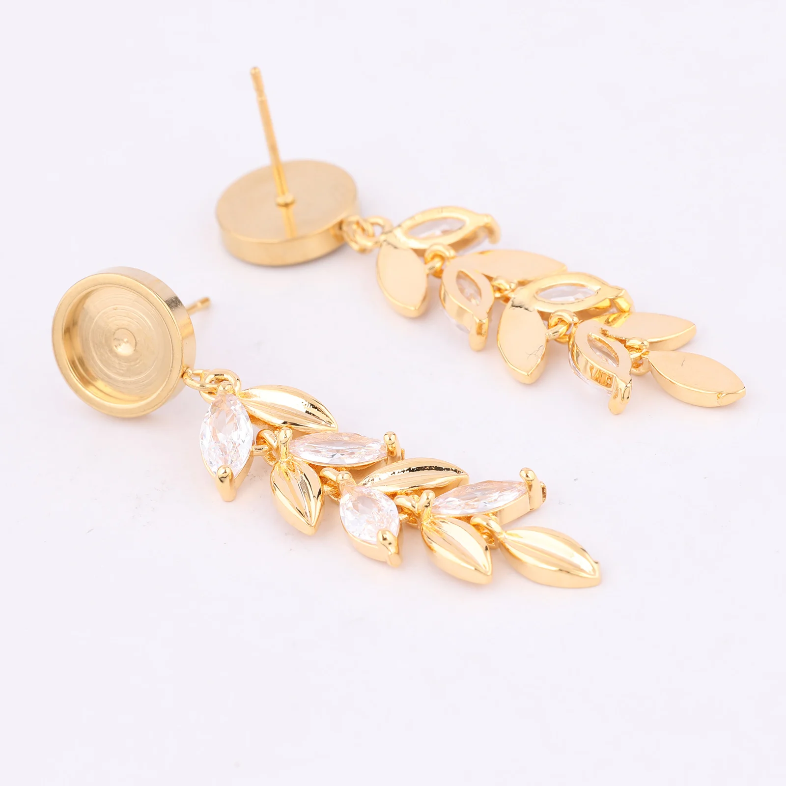 4pcs Stainless Steel Fit 8mm Cabochon Earring Base Setting Blanks With Dangle Crystal Wheat Charms Diy Jewelry Findings
