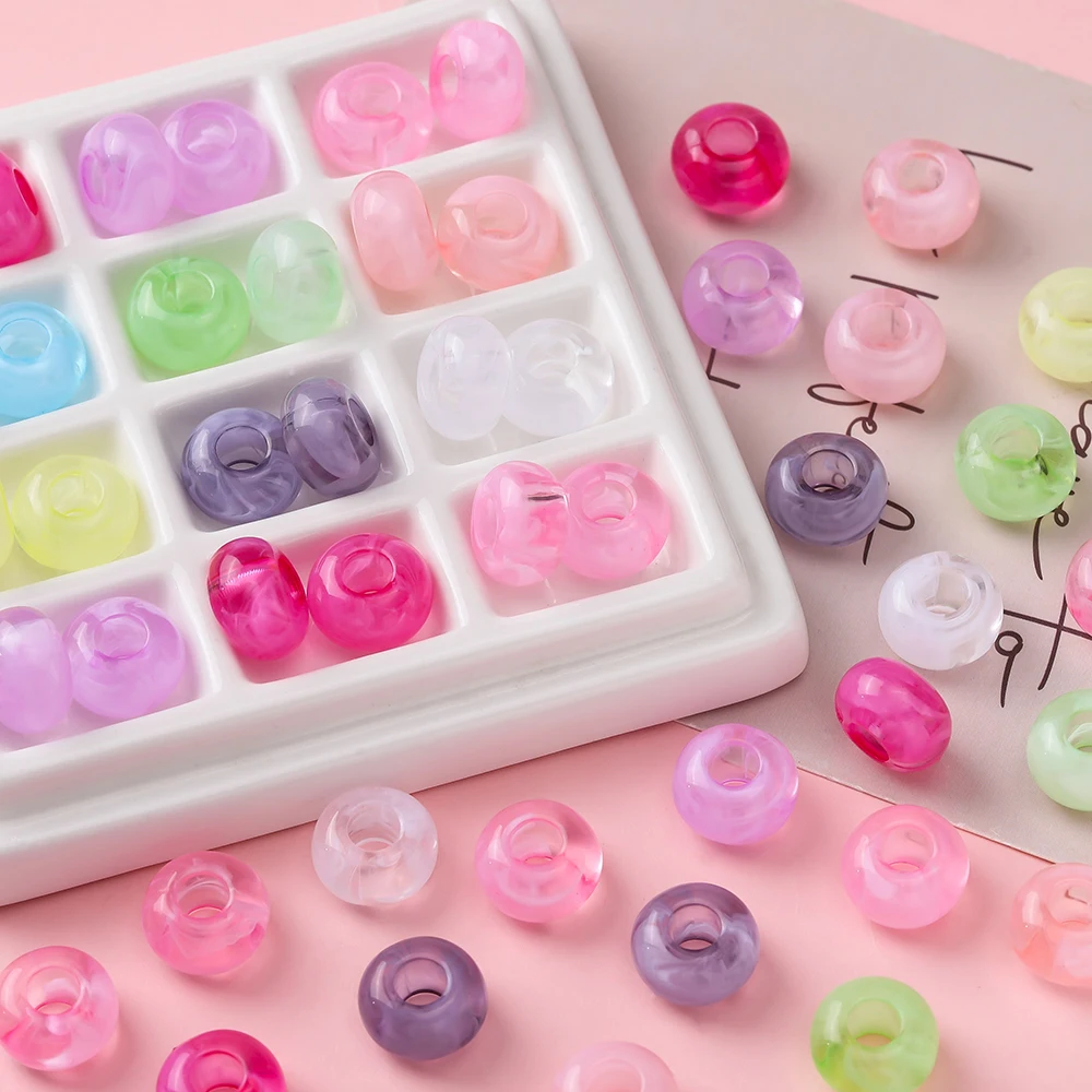 20 Stück transparente Acryl-Perlen mit großem Loch, gemischte Farben, lose Spacer-Perlen für DIY-Halskette, Armband, Schmuckherstellung, Zubehör