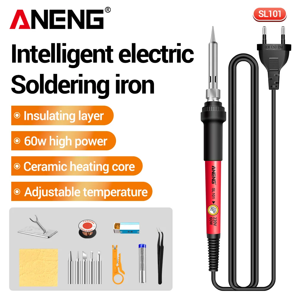 ANENG SL101 60W Electric Soldering Iron Welding Electrician Repair Ceramic Heating Core Adjustment Knob EU/US Plug Portable Kit